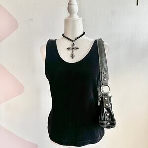 Vintage Black Velvet Tank Top, Witchy Gothic Dark Academia 90s Grunge Large